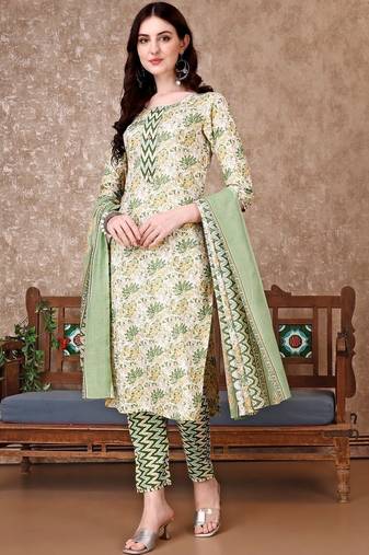women floral printed kurta with trousers & with dupatta