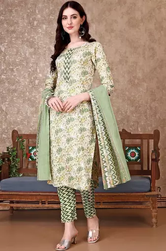 women floral printed kurta with trousers & with dupatta