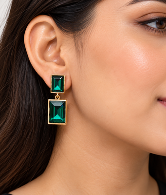 Anti-tarnish jewellery, double stone drop, stud back closure, faceted crystal, statement earrings 1