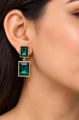 Anti-tarnish jewellery, double stone drop, stud back closure, faceted crystal, statement earrings