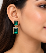 Anti-tarnish jewellery, double stone drop, stud back closure, faceted crystal, statement earrings