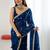 Navy blue embellished sequinned satin designer saree