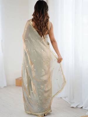 Grey embellished sequinned satin designer saree 3