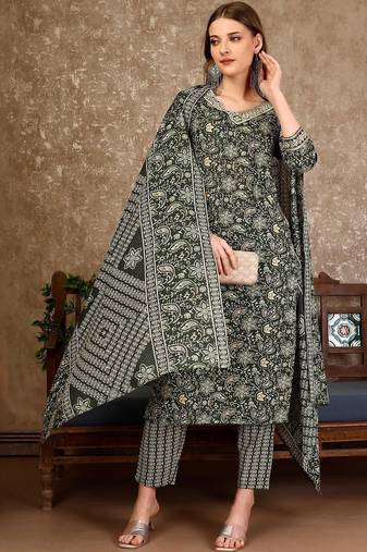 women floral printed kurta with trousers & with dupatta