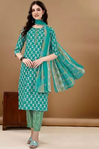 women ethnic motifs printed kurta with trousers & with dupatta