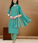 women ethnic motifs printed kurta with trousers & with dupatta