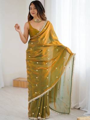 Olive embellished sequinned satin designer saree 1