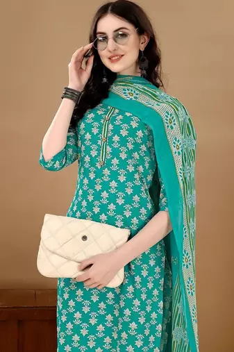 women ethnic motifs printed kurta with trousers & with dupatta