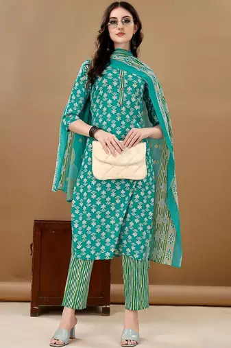 women ethnic motifs printed kurta with trousers & with dupatta