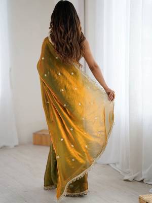 Olive embellished sequinned satin designer saree 2