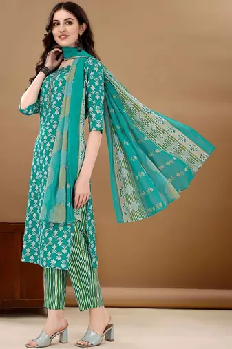 women ethnic motifs printed kurta with trousers & with dupatta