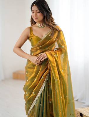 Olive embellished sequinned satin designer saree 5