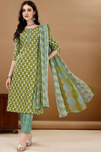 women ethnic motifs printed kurta with trousers & with dupatta