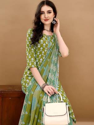 women ethnic motifs printed kurta with trousers & with dupatta 2