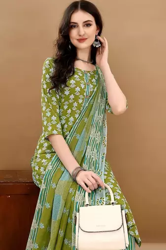women ethnic motifs printed kurta with trousers & with dupatta
