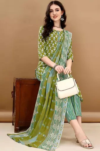 women ethnic motifs printed kurta with trousers & with dupatta