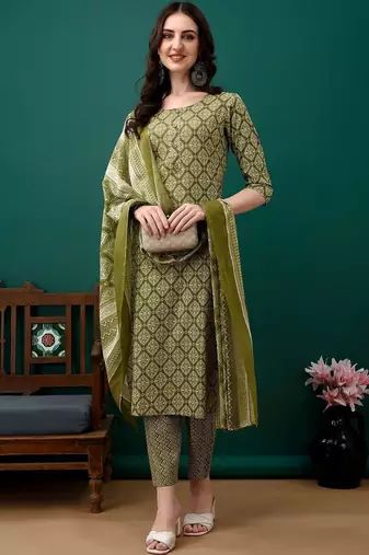 women printed kurta with trousers & with dupatta