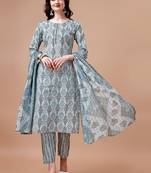 women ethnic motifs printed kurta with trousers & with dupatta