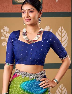 Blue bandhani embroidered poly chiffon designer bandhani saree 5