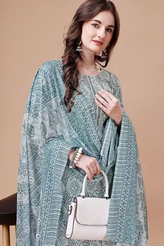 women ethnic motifs printed kurta with trousers & with dupatta