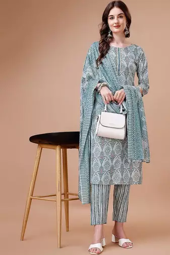 women ethnic motifs printed kurta with trousers & with dupatta