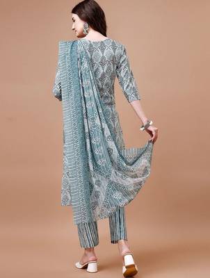 women ethnic motifs printed kurta with trousers & with dupatta 6