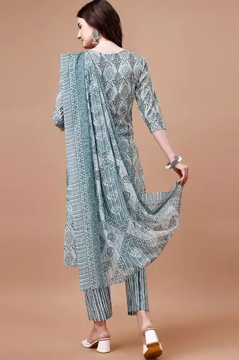 women ethnic motifs printed kurta with trousers & with dupatta
