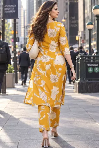 women floral printed pleated kurta with palazzos