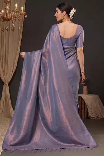 Lavender woven design zari silk blend kanjeevaram saree