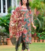 women floral printed regular kurta with trousers & with dupatta