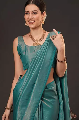 Teal woven design zari silk blend kanjeevaram saree