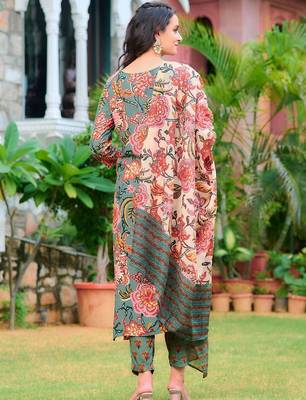 women floral printed regular kurta with trousers & with dupatta 6