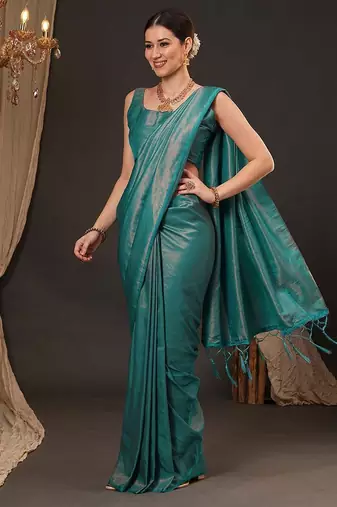 Teal woven design zari silk blend kanjeevaram saree