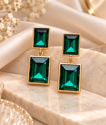 Anti-tarnish jewellery, double stone drop, stud back closure, faceted crystal, statement earrings 2