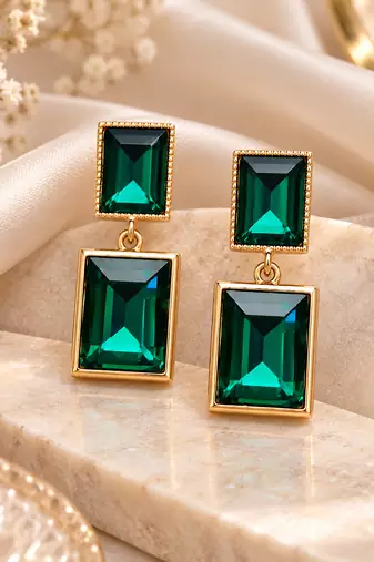 Anti-tarnish jewellery, double stone drop, stud back closure, faceted crystal, statement earrings