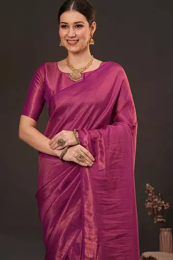 Magenta woven design zari silk blend kanjeevaram saree