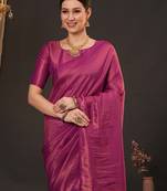 Magenta woven design zari silk blend kanjeevaram saree