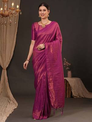 Magenta woven design zari silk blend kanjeevaram saree 2