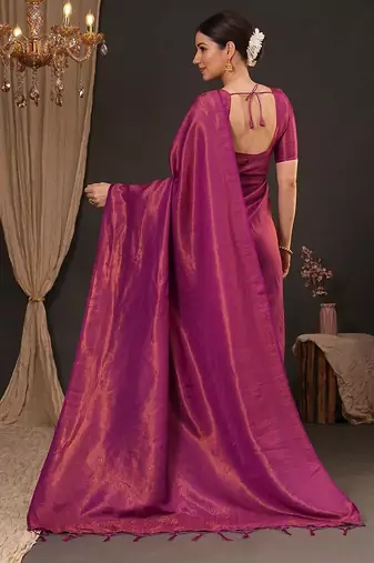 Magenta woven design zari silk blend kanjeevaram saree