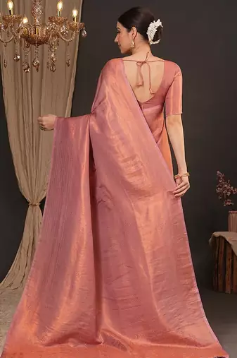 Peach woven design zari silk blend kanjeevaram saree