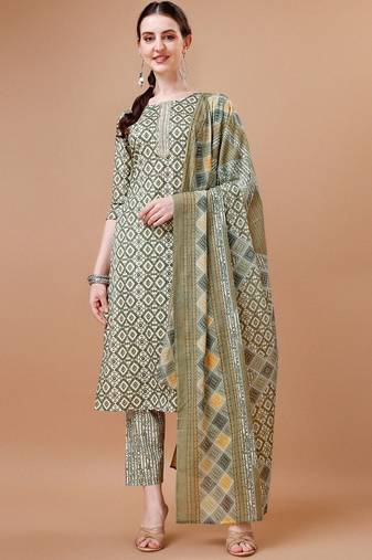 printed regular kurta with trousers & dupatta
