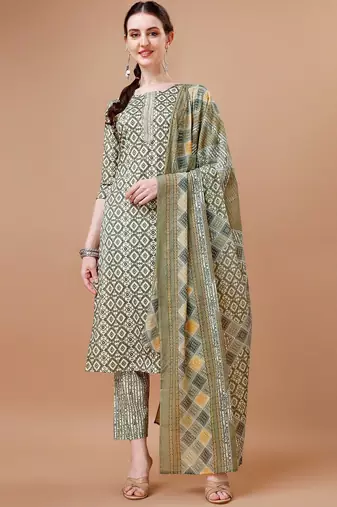 printed regular kurta with trousers & dupatta