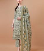 printed regular kurta with trousers & dupatta