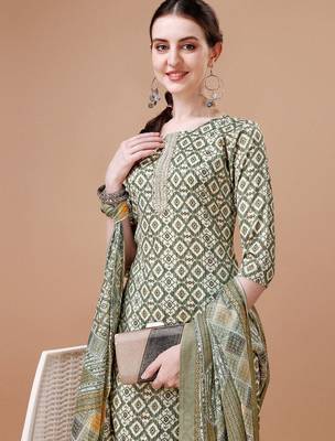 printed regular kurta with trousers & dupatta 2
