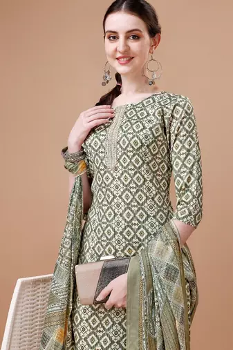 printed regular kurta with trousers & dupatta