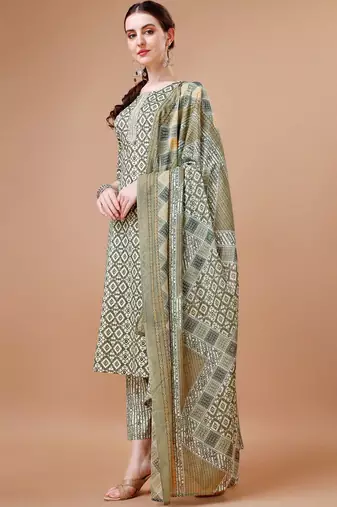 printed regular kurta with trousers & dupatta