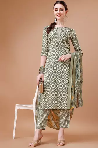 printed regular kurta with trousers & dupatta