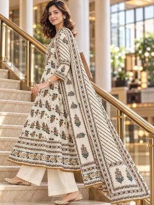 women floral printed regular  cotton kurta with palazzos & dupatta 2