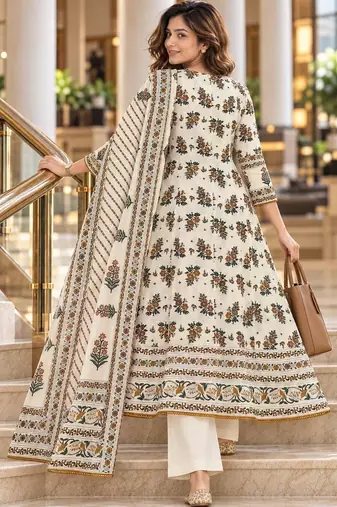 women floral printed regular  cotton kurta with palazzos & dupatta