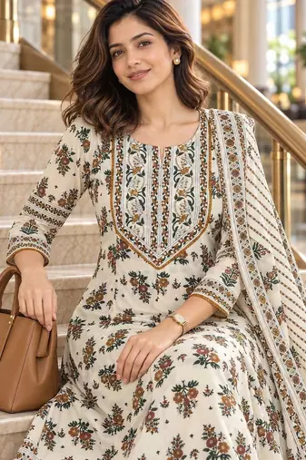 women floral printed regular  cotton kurta with palazzos & dupatta